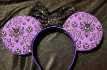 Load image into Gallery viewer, Haunted Mansion wallpaper with icons glow in the dark ears