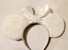 Load image into Gallery viewer, White satin and lace bridal inspired Mickey ears headband