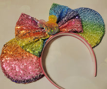 Load image into Gallery viewer, Rainbow sequin Mickey ears headband
