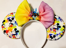Load image into Gallery viewer, Rainbow splatter painter Mickey ears headband
