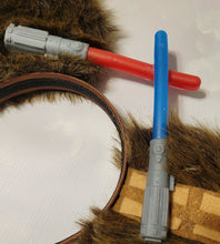 Load image into Gallery viewer, Chewie ears with glow in the dark lightsabers
