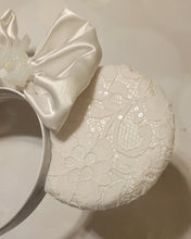 Load image into Gallery viewer, White satin and lace bridal inspired Mickey ears headband

