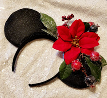 Load image into Gallery viewer, Poinsettia glitter Mickey ears headband
