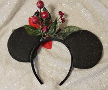 Load image into Gallery viewer, Poinsettia glitter Mickey ears headband
