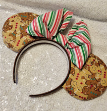 Load image into Gallery viewer, Gingerbread and candy cane Mickey ears headband
