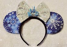 Load image into Gallery viewer, Blue and silver snowflake ears
